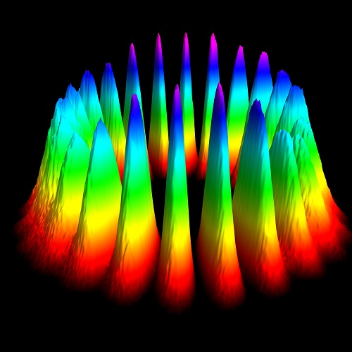 Experimental image of a 420nm laser beam carrying trans-spectral OAM transferred from the near-infrared pump beams. Quantitative information on the OAM is found by using Fourier methods on the interferogram formed when the beam is overlapped with its mirror image.